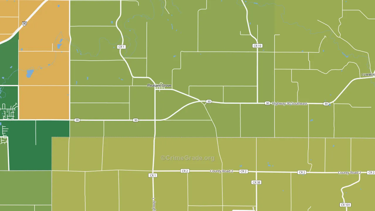 Pleasant Grove, MN Map of Robbery Rates