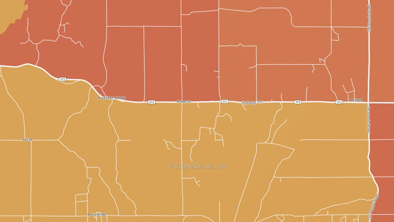 Pleasant Grove, MS Map of Robbery Rates