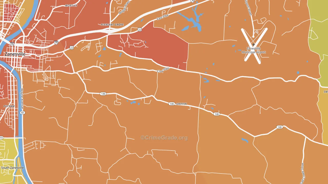 Pleasant Grove, OH Map of Robbery Rates