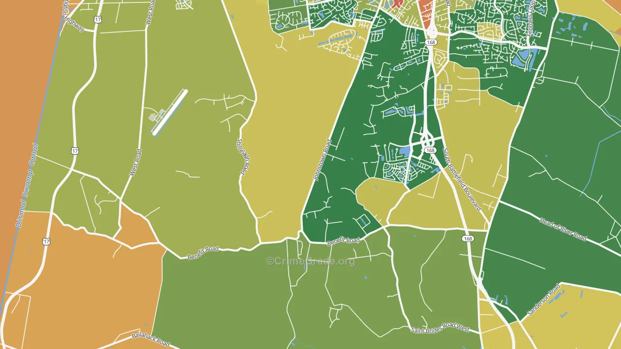 Pleasant Grove West, Chesapeake, VA Map of Robbery Rates