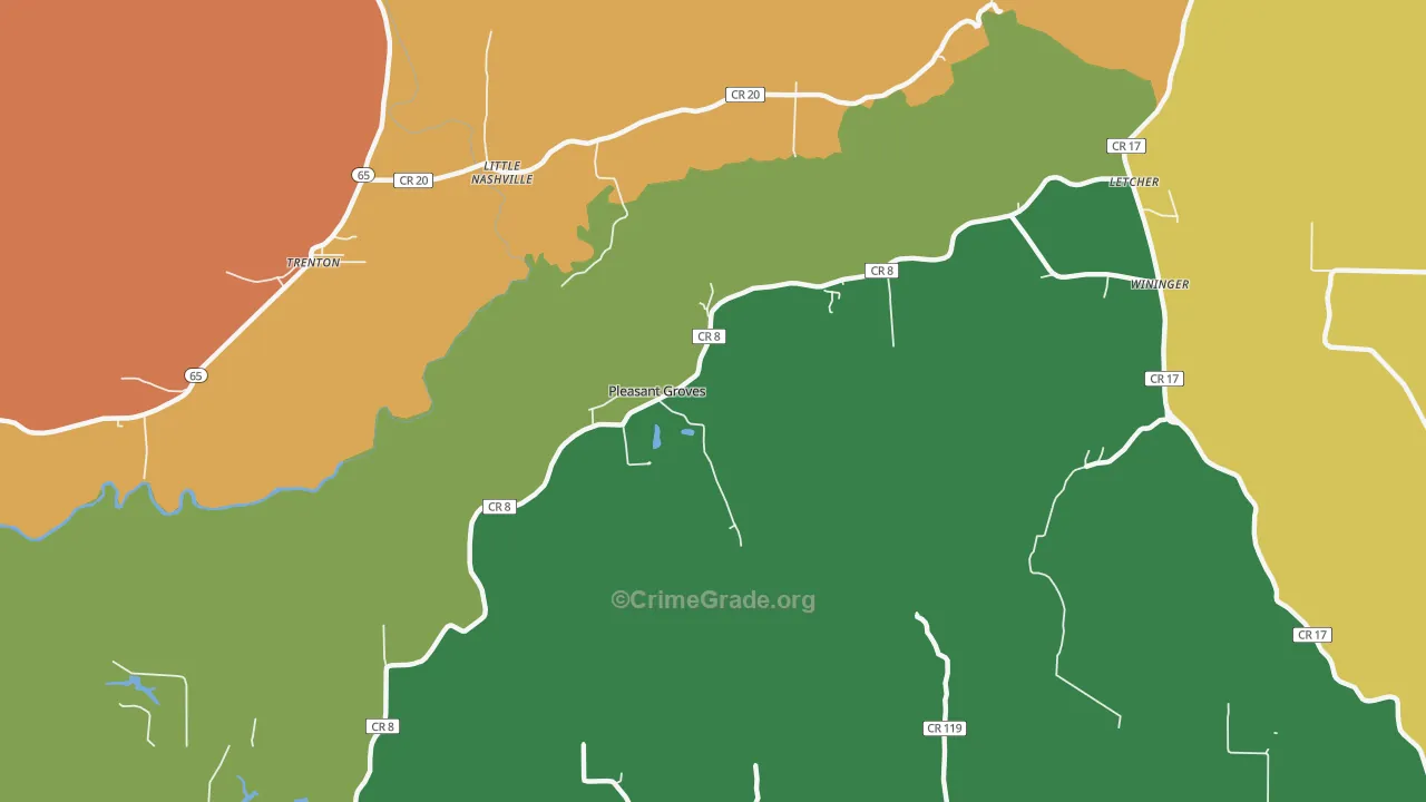 Pleasant Groves, AL Map of Robbery Rates