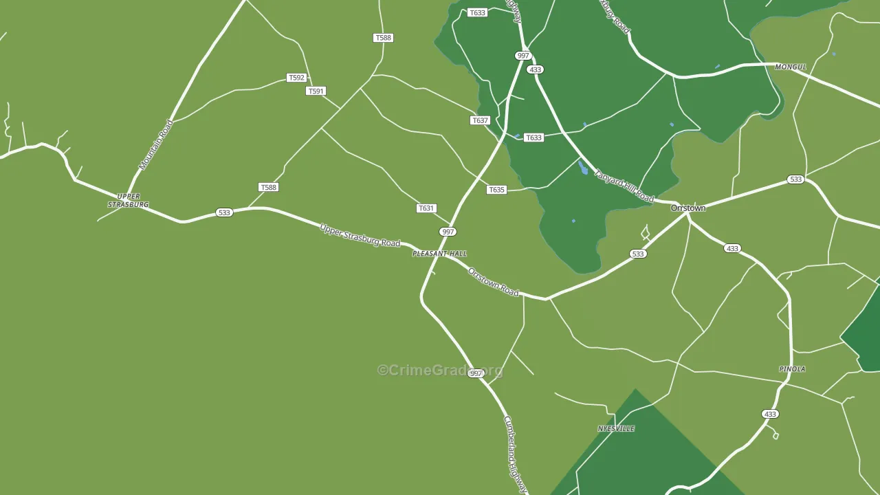 Pleasant Hall, PA Map of Robbery Rates