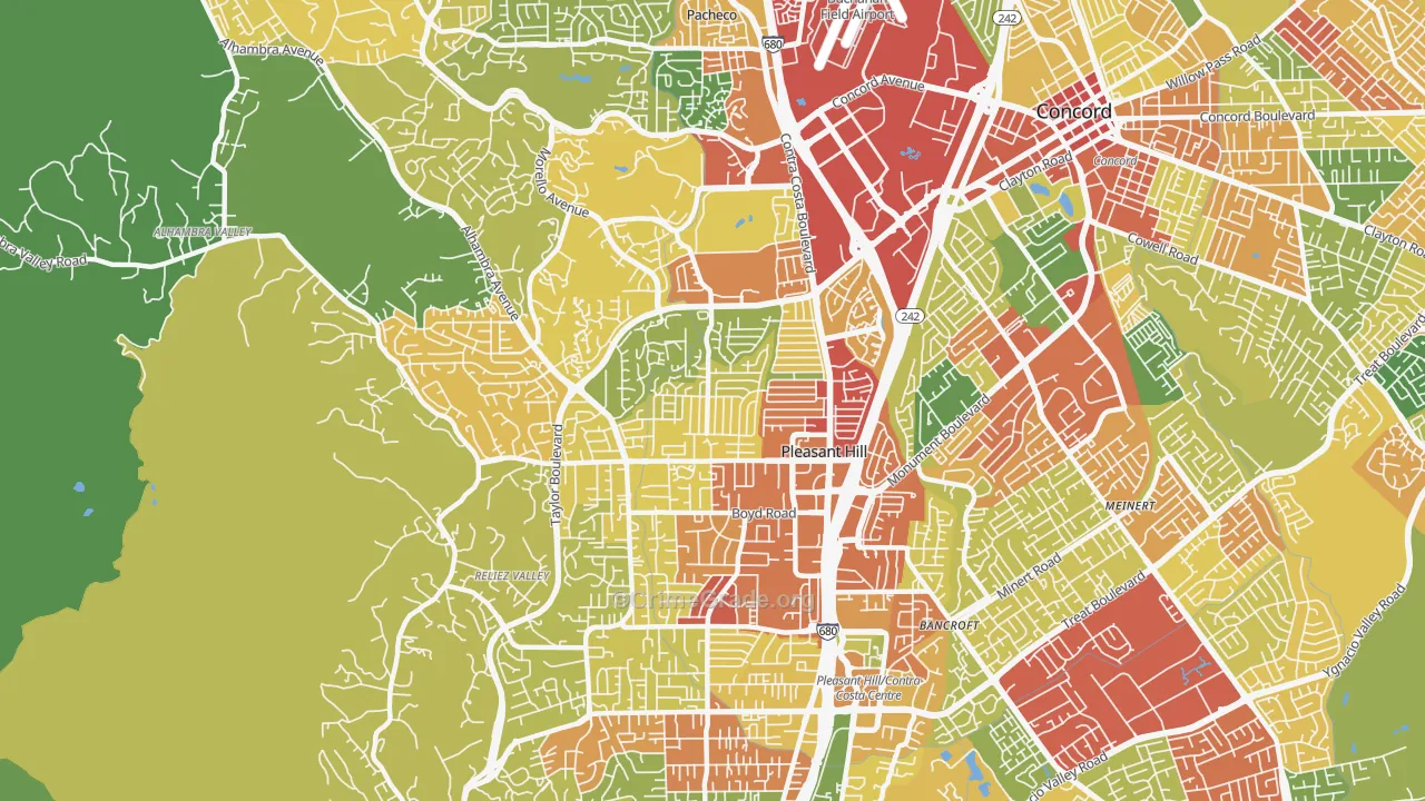 Pleasant Hill, CA Map of Robbery Rates
