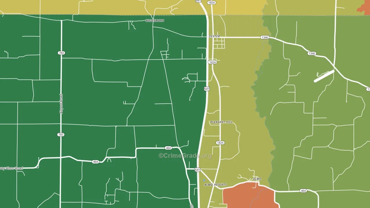 Pleasant Hill, KY Map of Robbery Rates