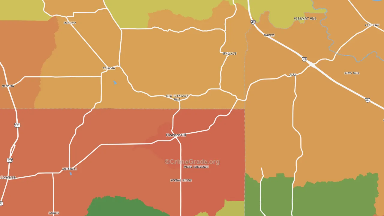 Pleasant Hill, LA Map of Robbery Rates