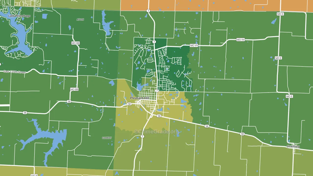 Pleasant Hill, MO Map of Robbery Rates