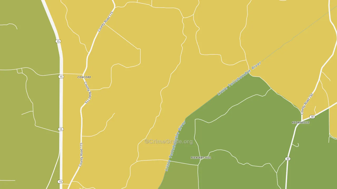 Pleasant Hill, MS Map of Robbery Rates