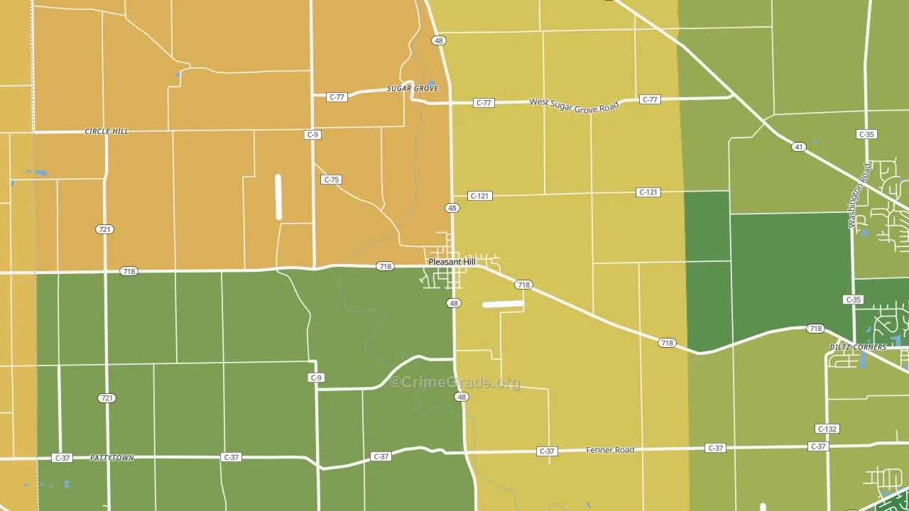 Pleasant Hill, OH Map of Robbery Rates