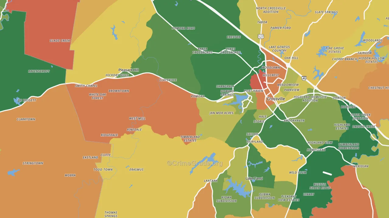 Pleasant Hill, TN Map of Robbery Rates