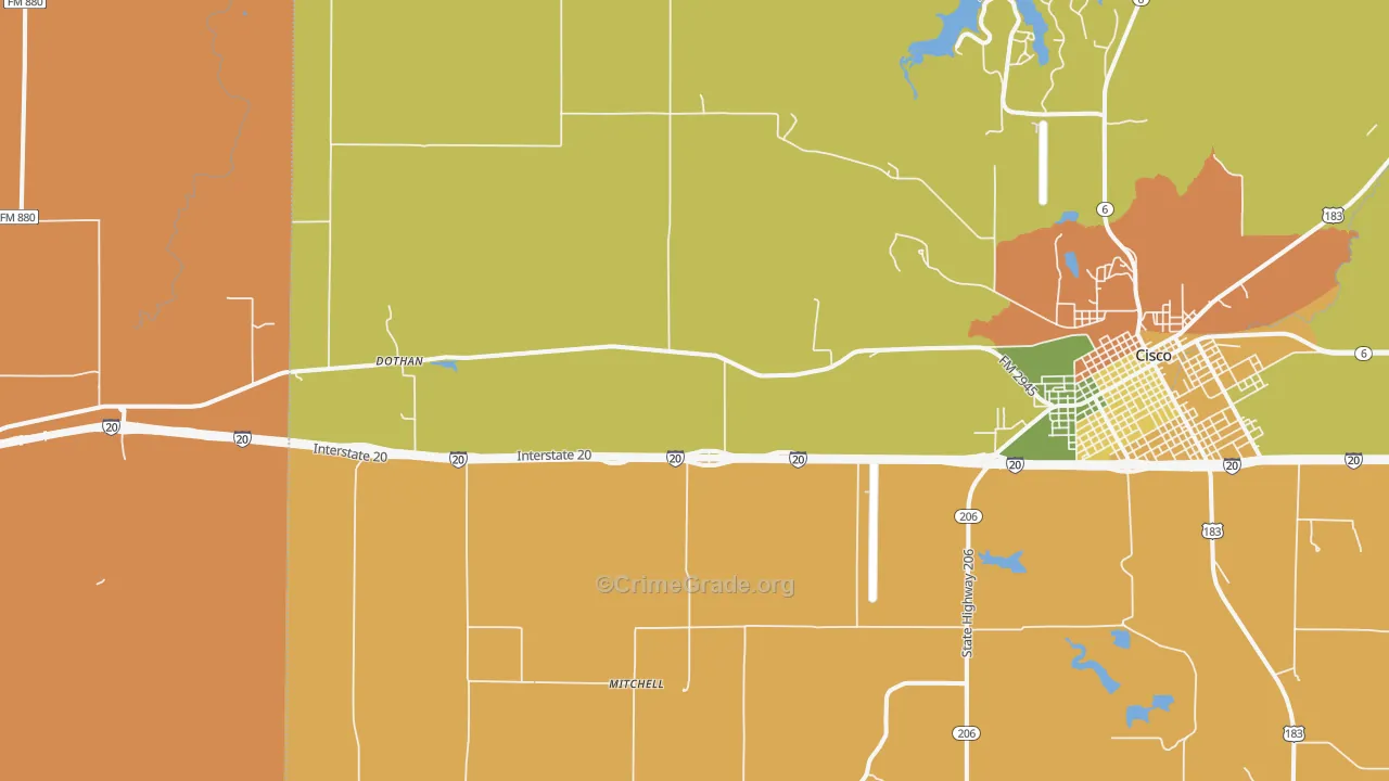 Pleasant Hill, TX Map of Robbery Rates