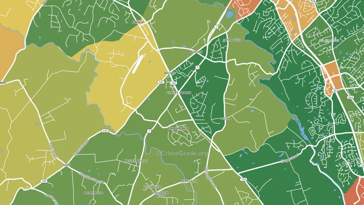 Pleasant Hills, MD Map of Robbery Rates