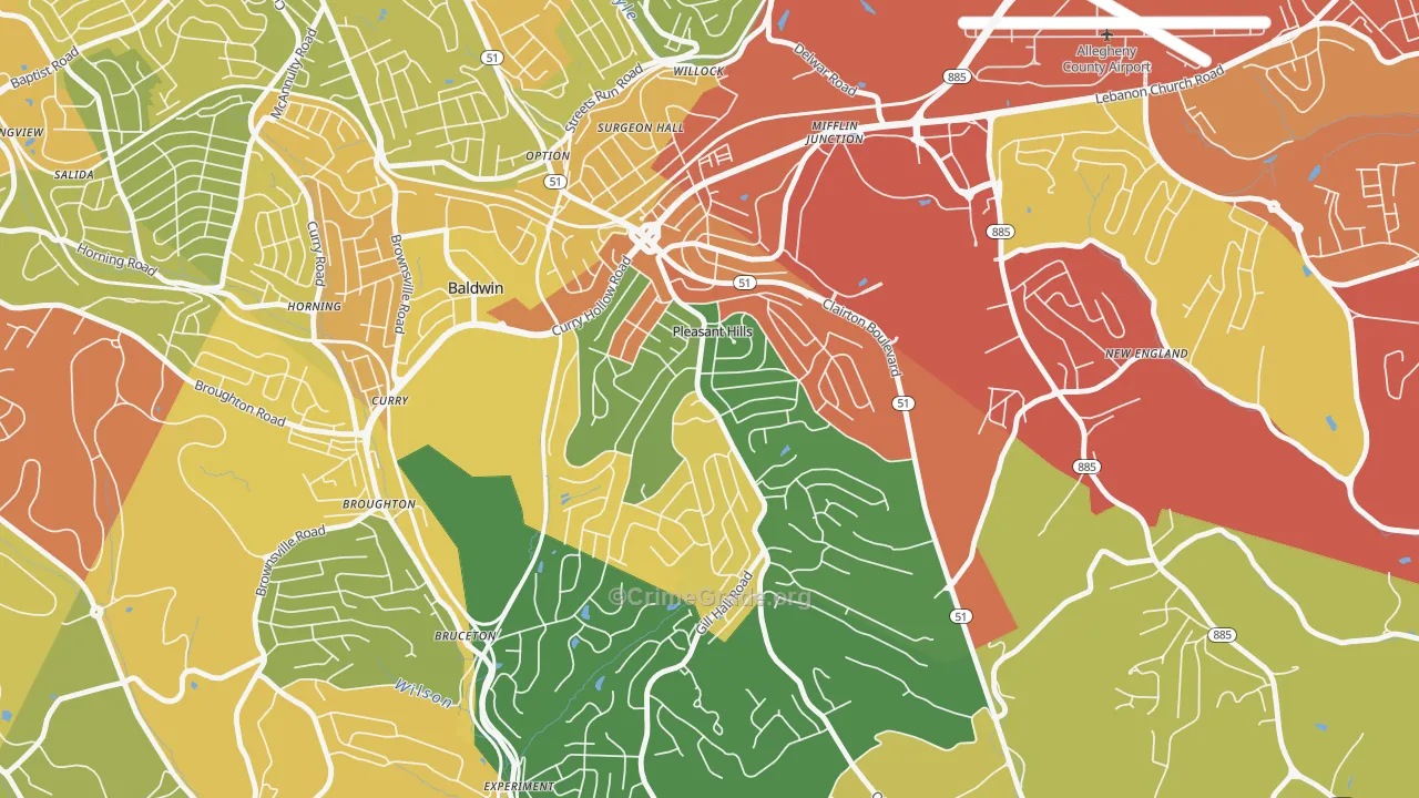 Pleasant Hills, PA Map of Robbery Rates