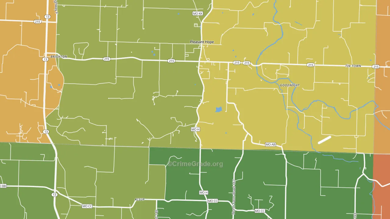 Pleasant Hope, MO Map of Robbery Rates