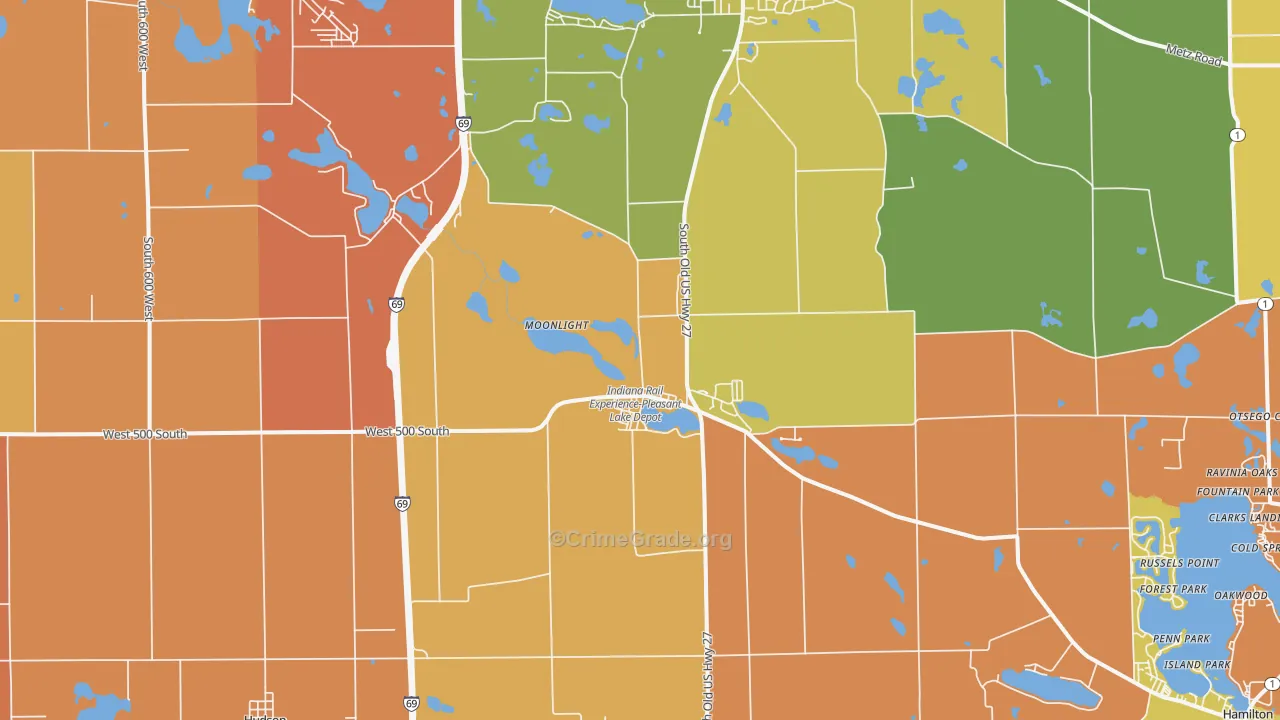 Pleasant Lake, IN Map of Robbery Rates
