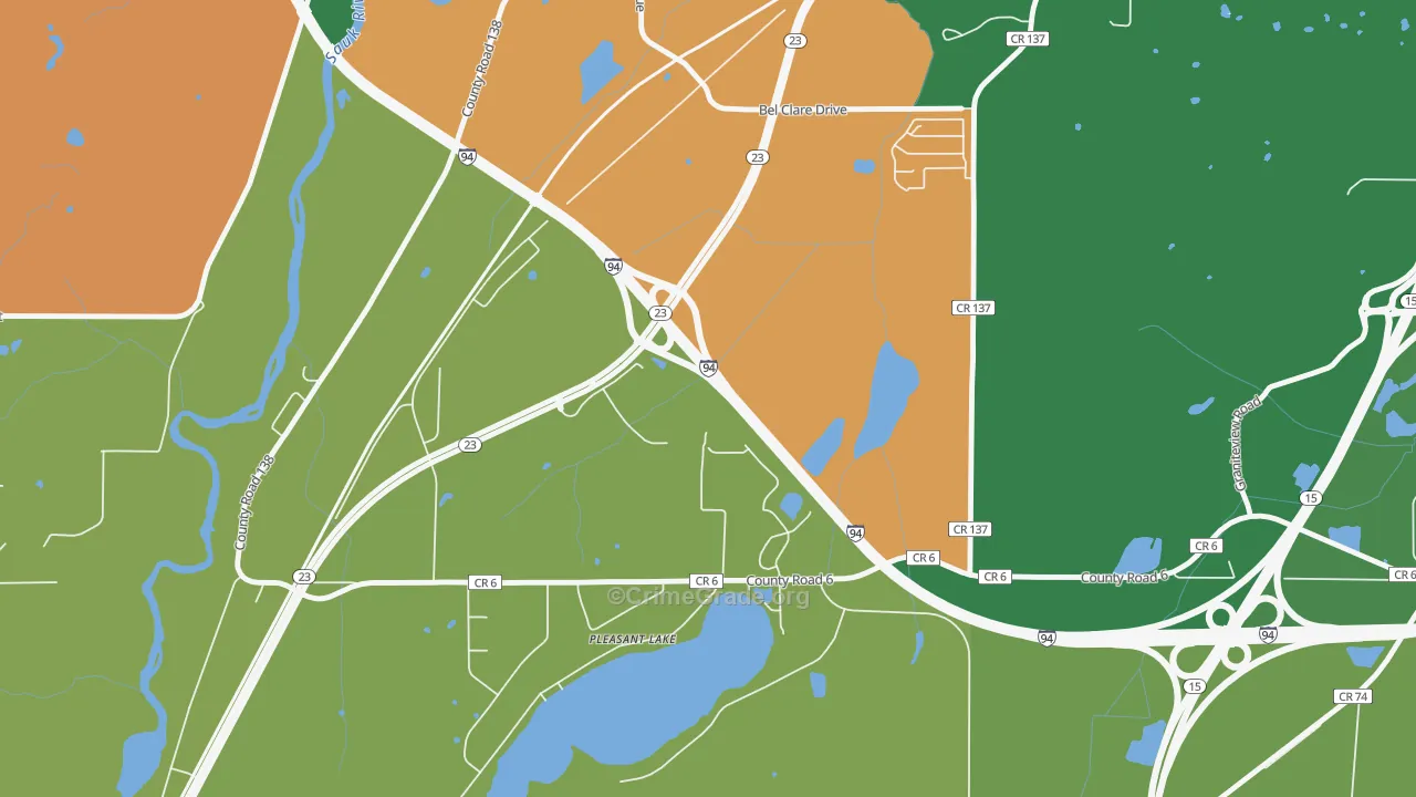 Pleasant Lake, MN Map of Robbery Rates