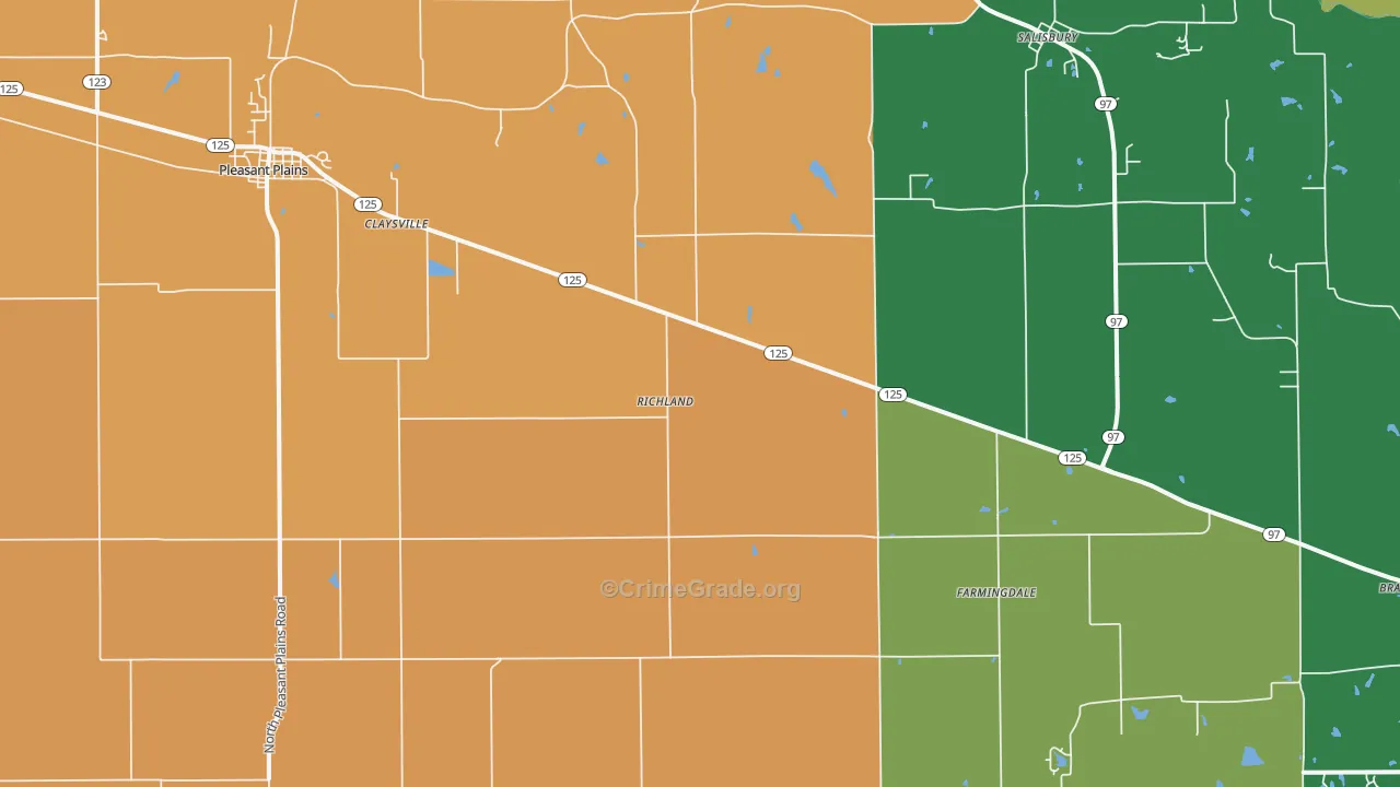 Pleasant Plains, IL Map of Robbery Rates