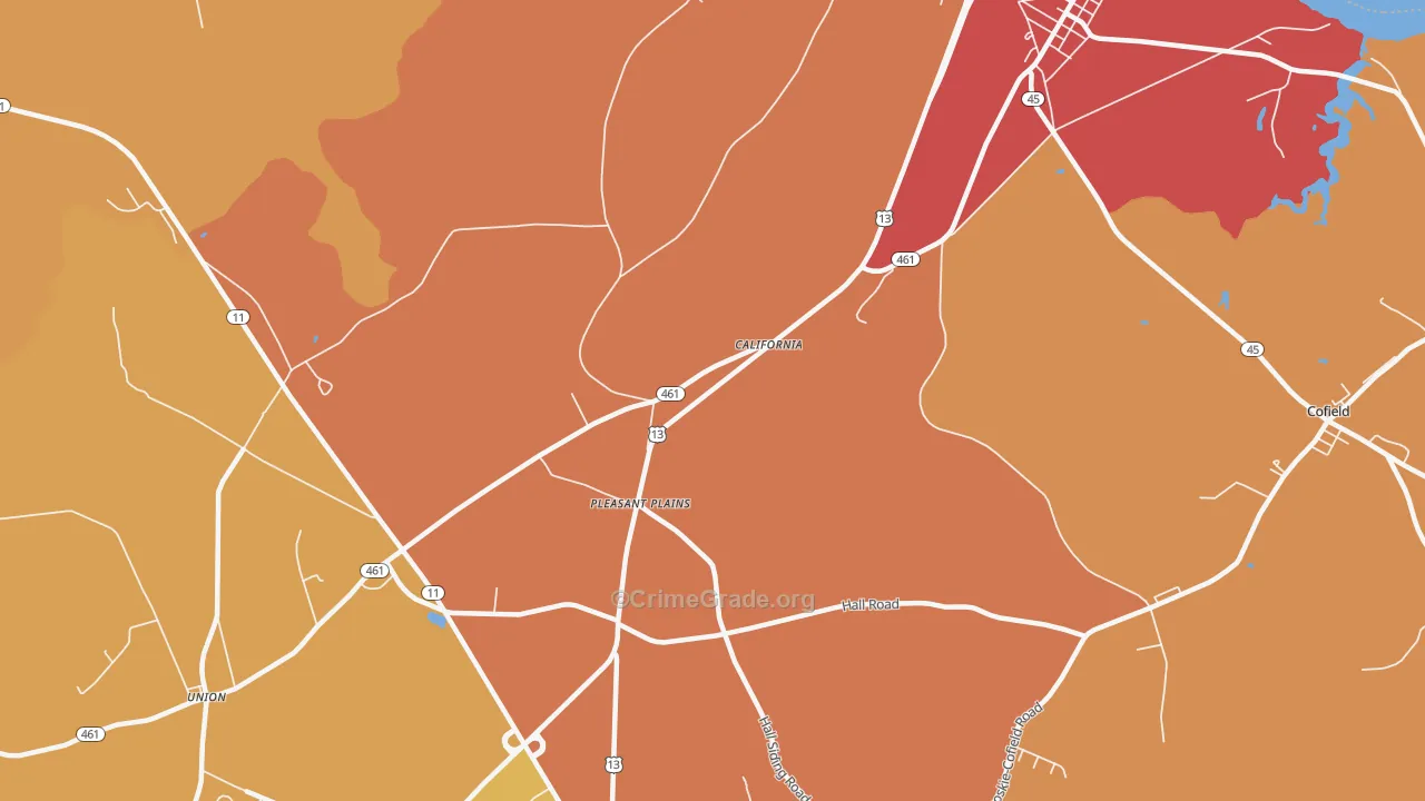 Pleasant Plains, NC Map of Robbery Rates