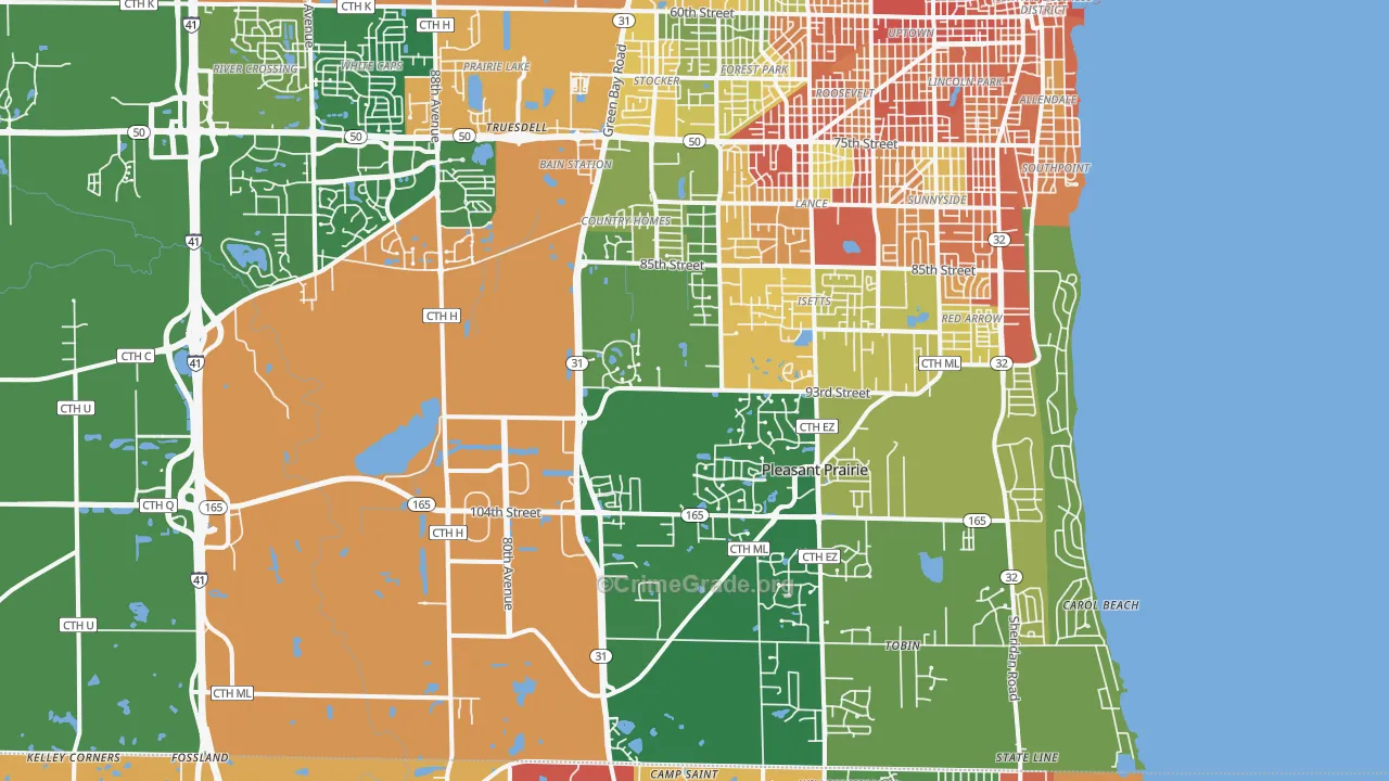 Pleasant Prairie, WI Map of Robbery Rates