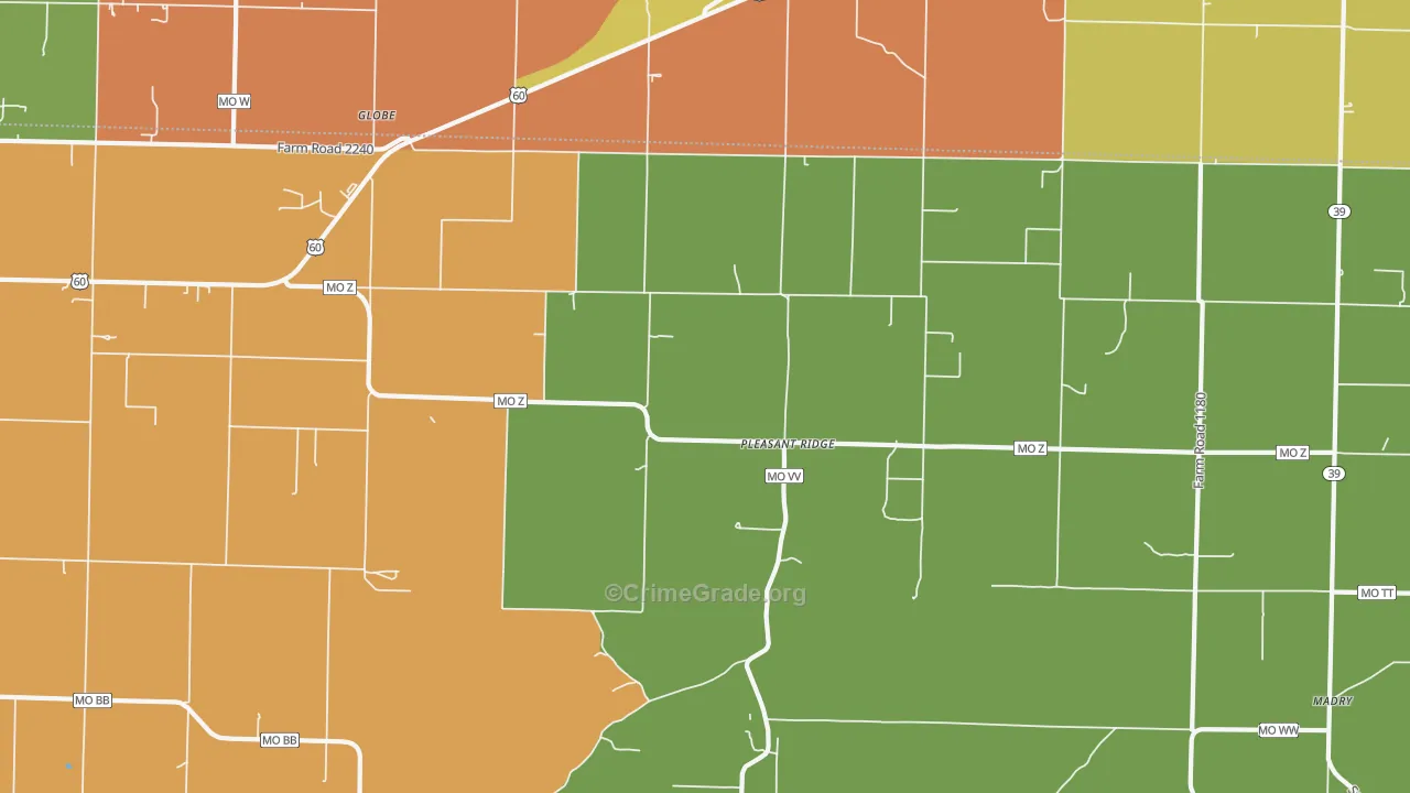 Pleasant Ridge, MO Map of Robbery Rates