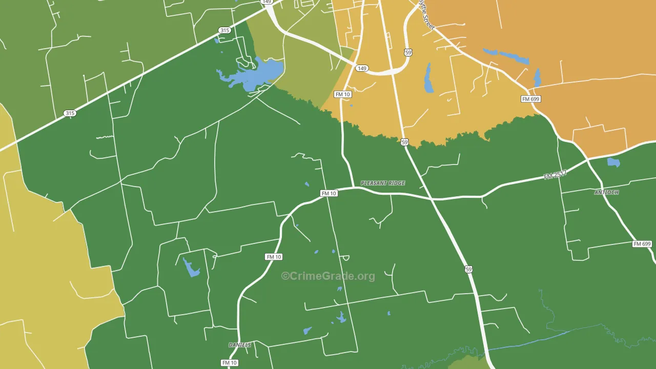 Pleasant Ridge, TX Map of Robbery Rates