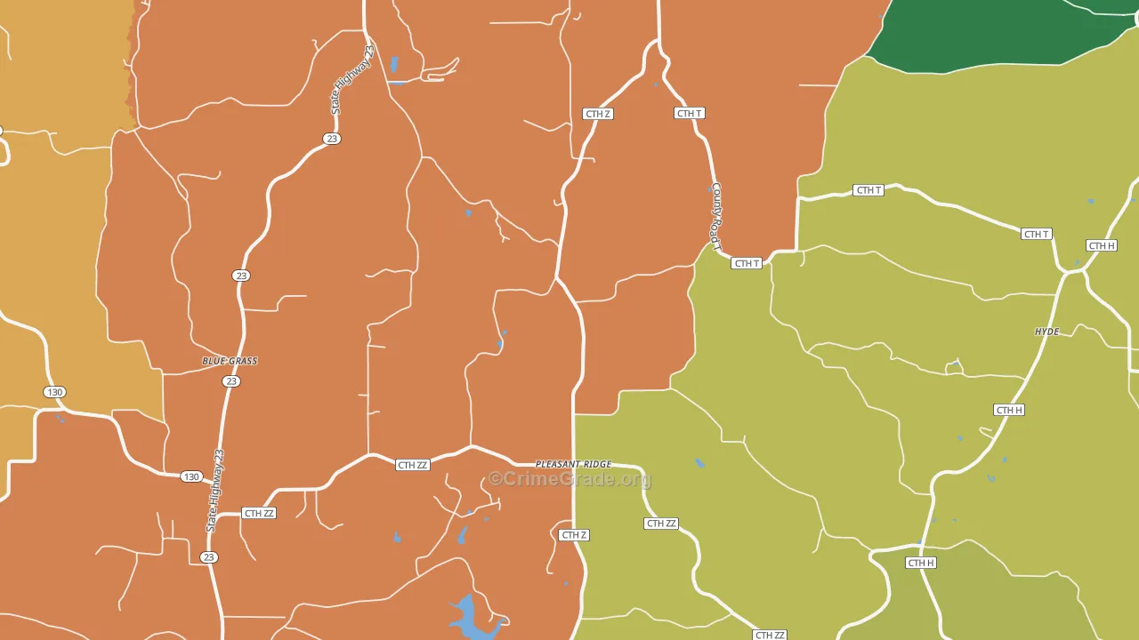 Pleasant Ridge, WI Map of Robbery Rates