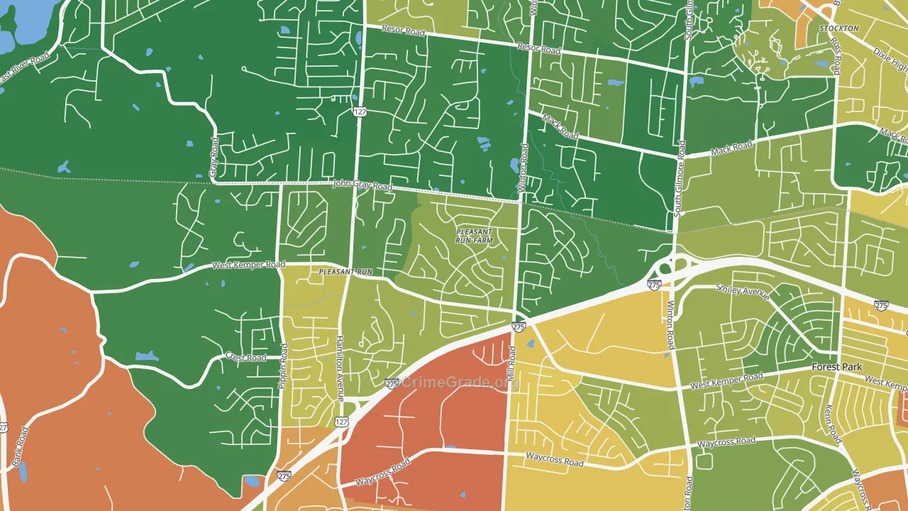Pleasant Run Farm, Cincinnati, OH Map of Robbery Rates