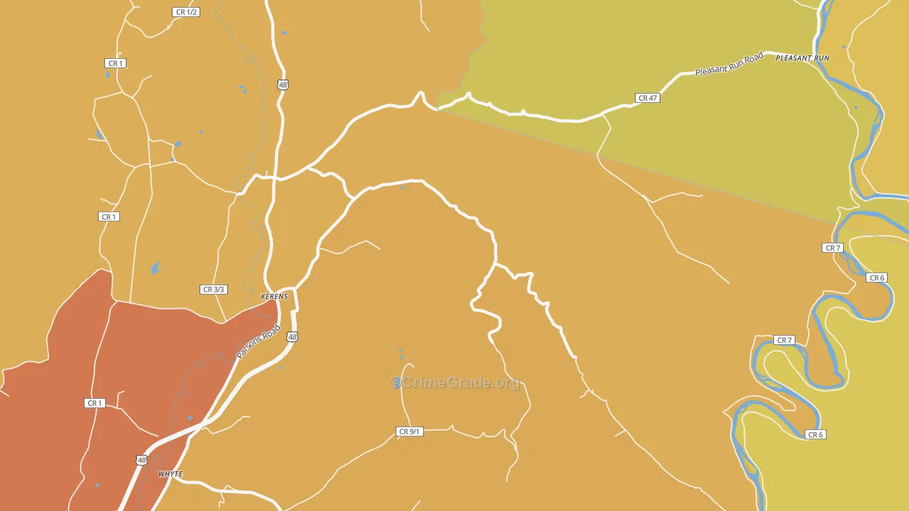 Pleasant Run, WV Map of Robbery Rates