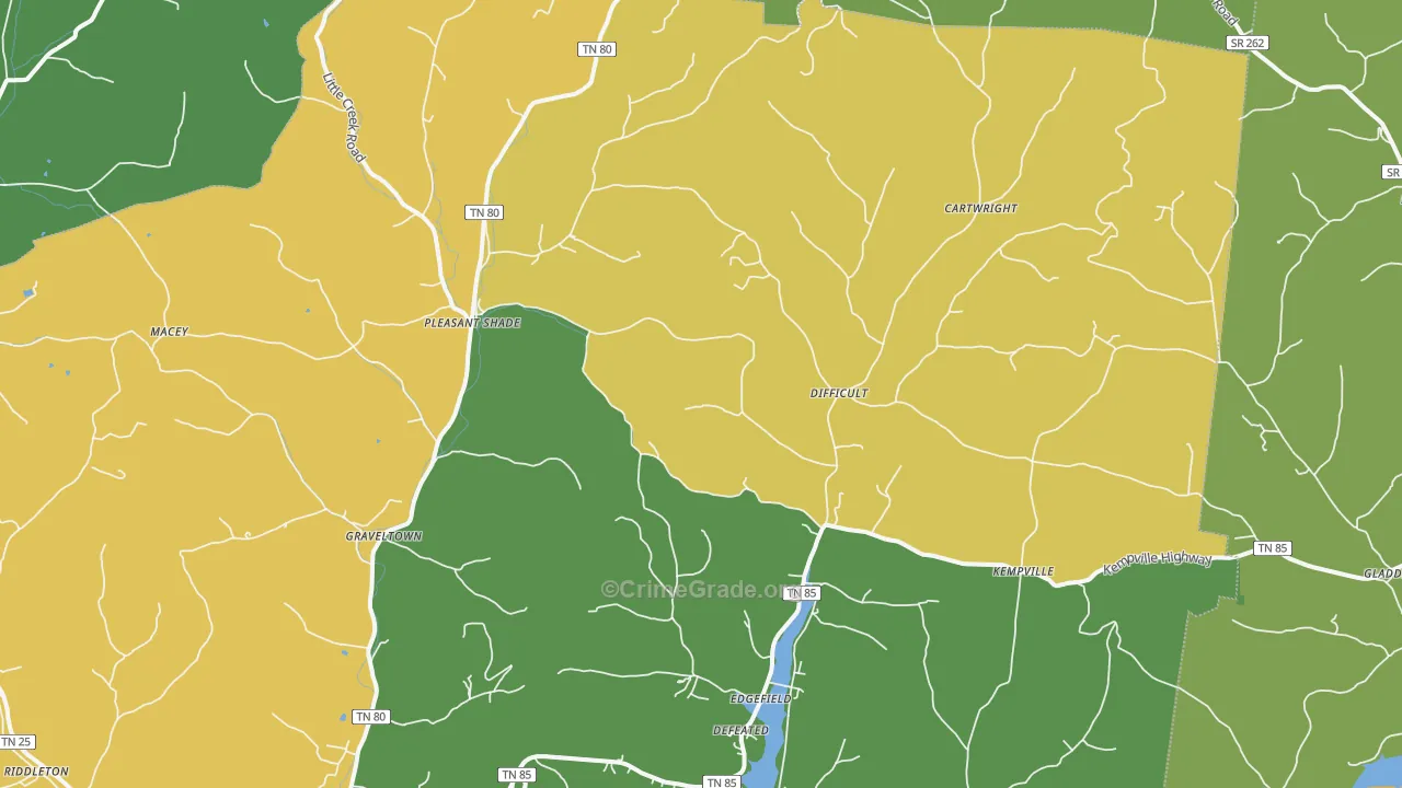 Pleasant Shade, TN Map of Robbery Rates