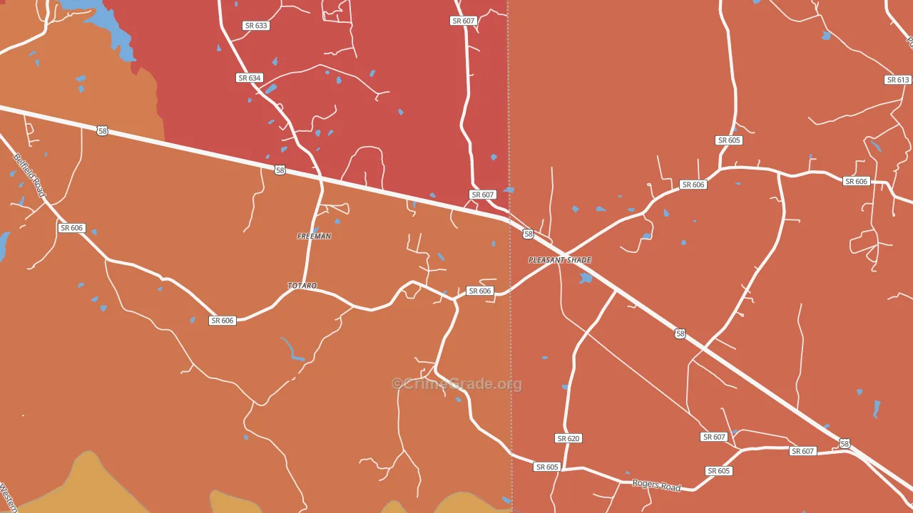 Pleasant Shade, VA Map of Robbery Rates