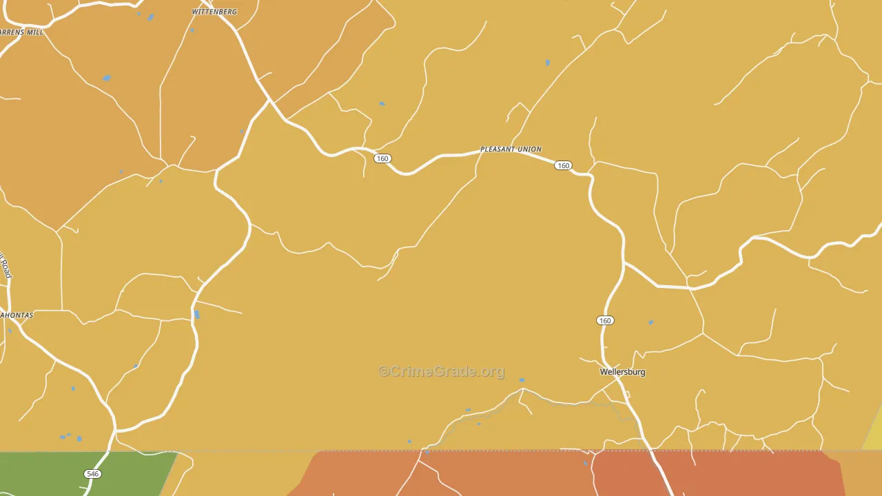 Pleasant Union, PA Map of Robbery Rates