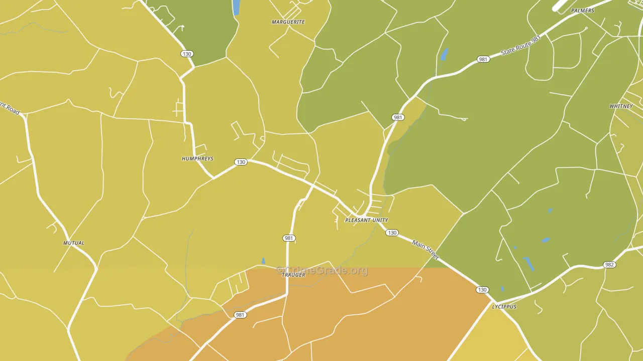 Pleasant Unity, PA Map of Robbery Rates