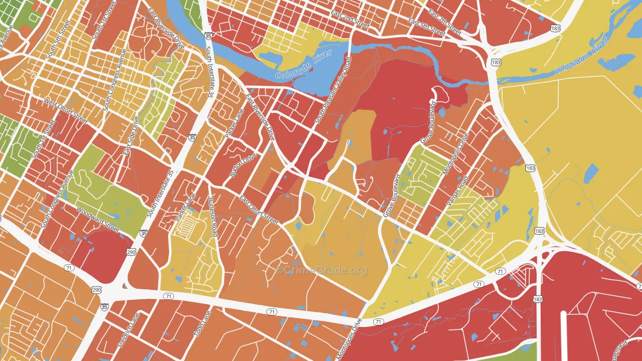 Pleasant Valley, Austin, TX Map of Robbery Rates