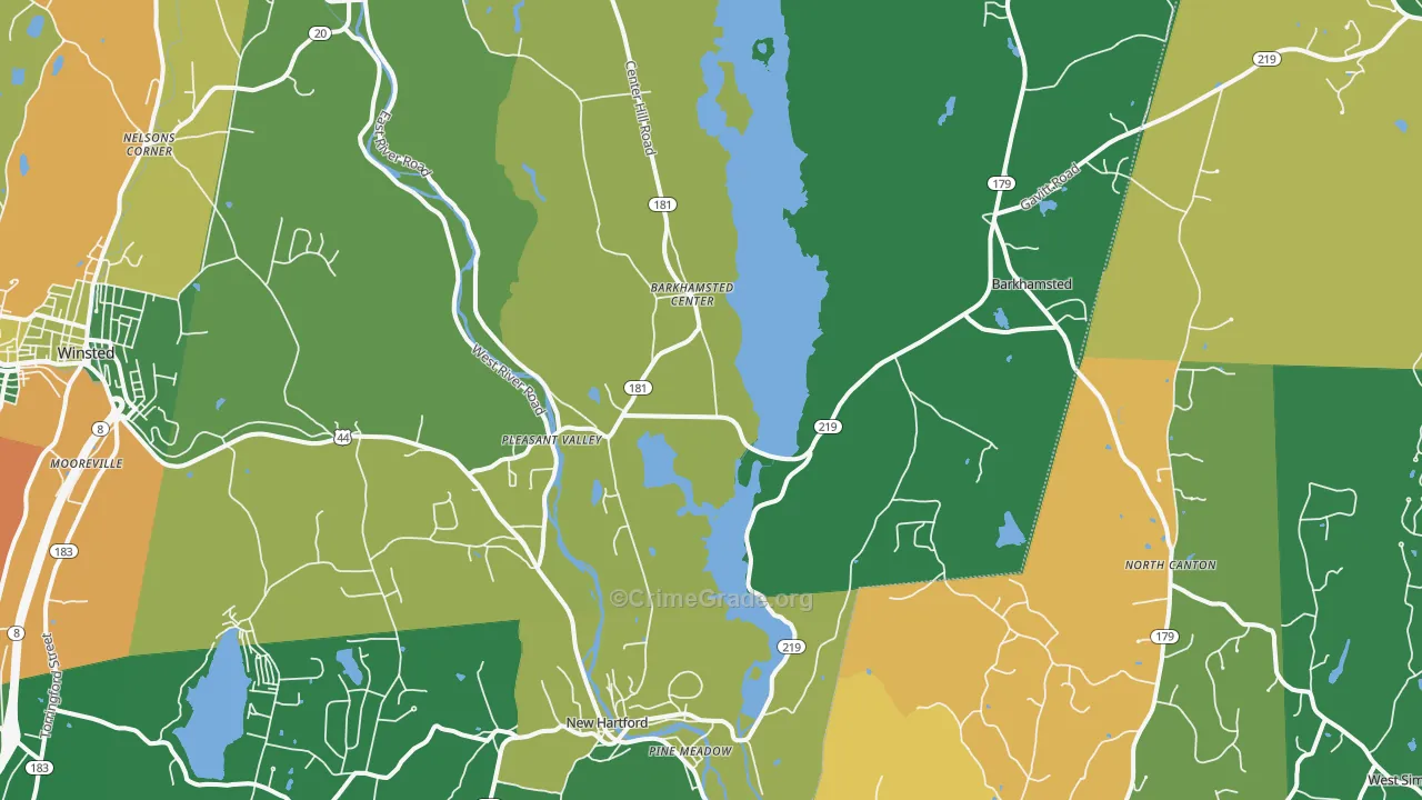 Pleasant Valley, CT Map of Robbery Rates