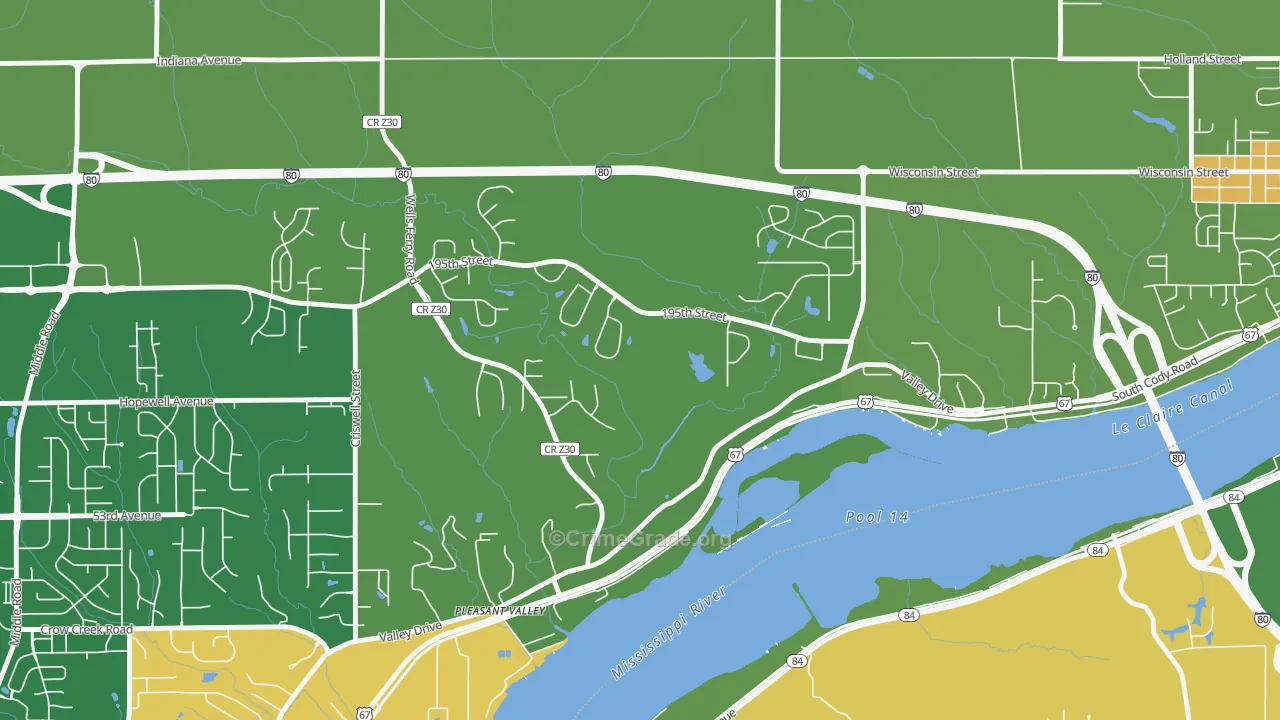Pleasant Valley, IA Map of Robbery Rates