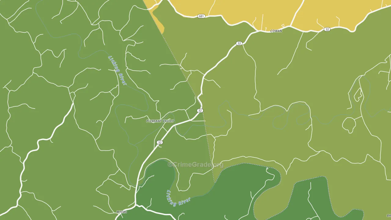 Pleasant Valley, KY Map of Robbery Rates