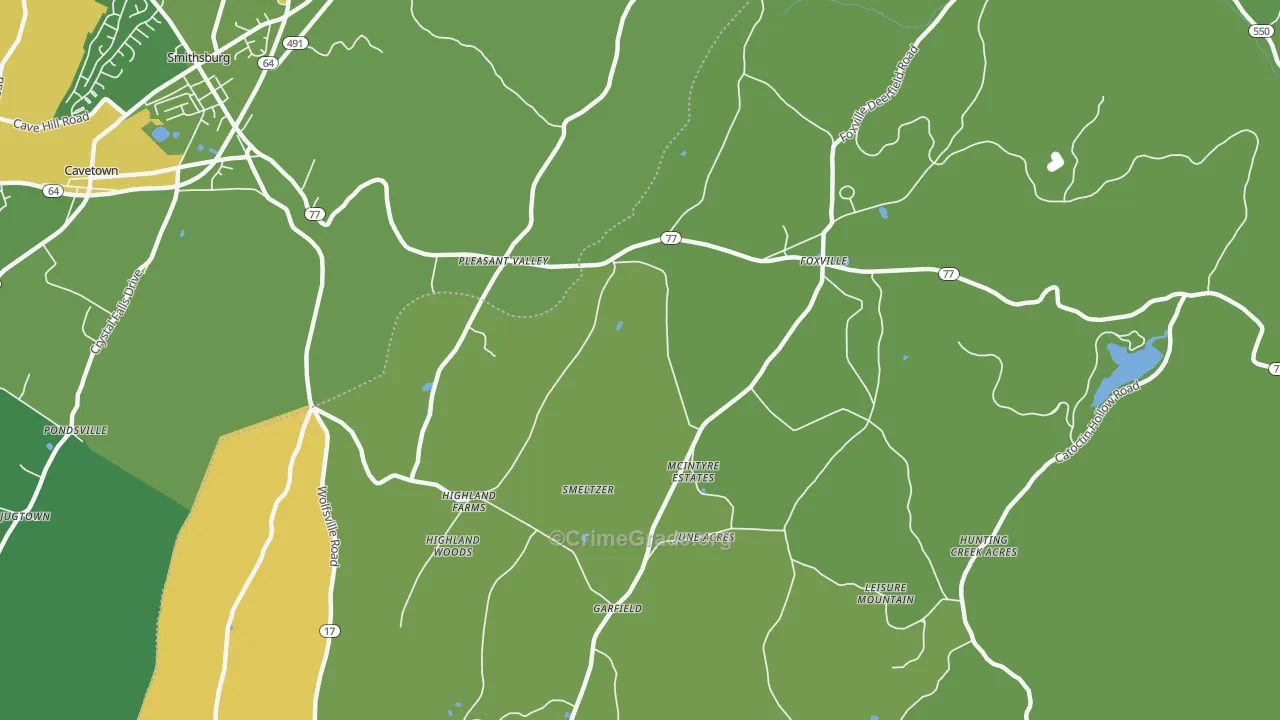 Pleasant Valley, MD Map of Robbery Rates