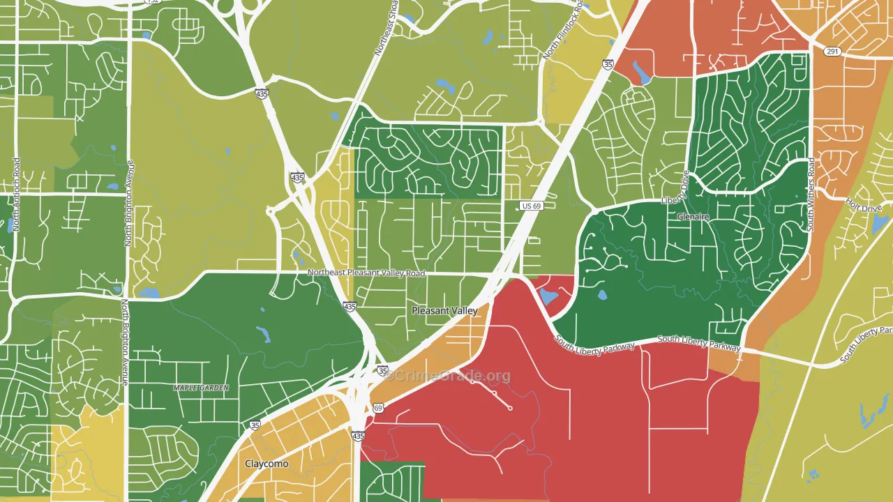 Pleasant Valley, MO Map of Robbery Rates