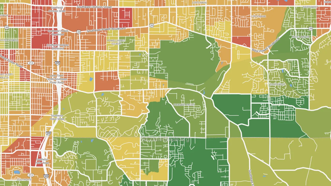 Pleasant Valley, Portland, OR Map of Robbery Rates