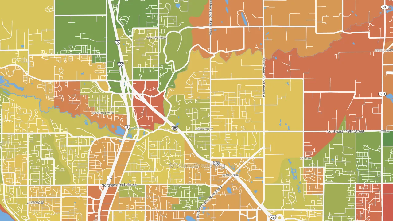 Pleasant Valley, Vancouver, WA Map of Robbery Rates