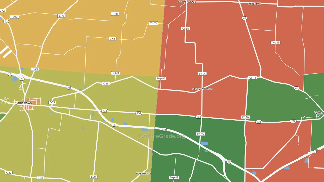 Pleasant View, OH Map of Robbery Rates