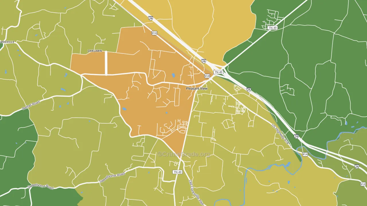 Pleasant View, TN Map of Robbery Rates