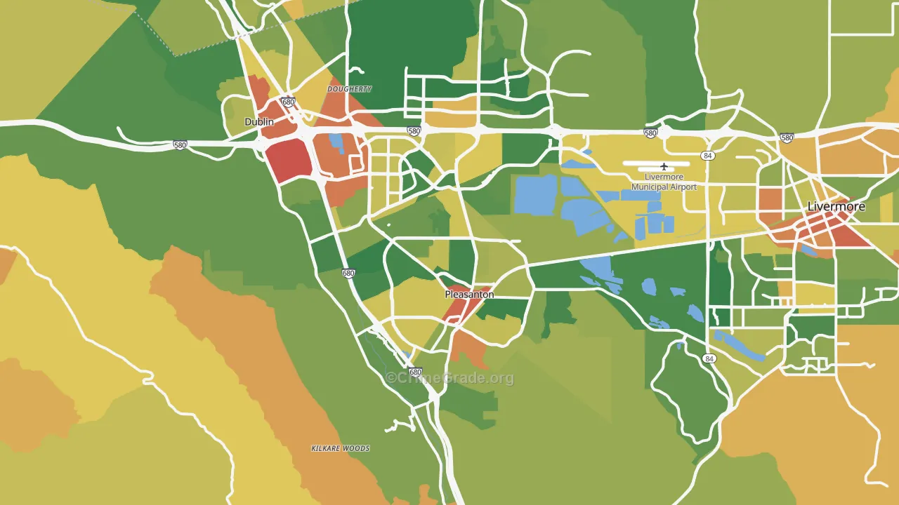 Pleasanton, CA Map of Robbery Rates