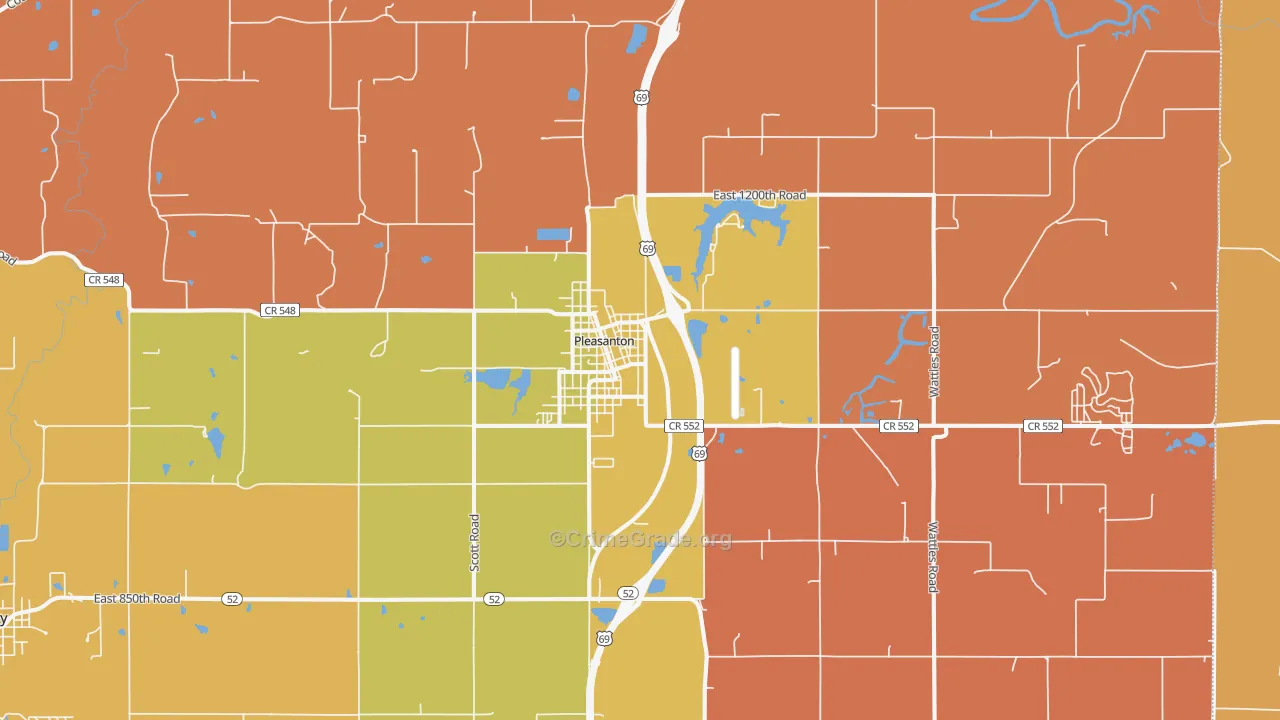 Pleasanton, KS Map of Robbery Rates