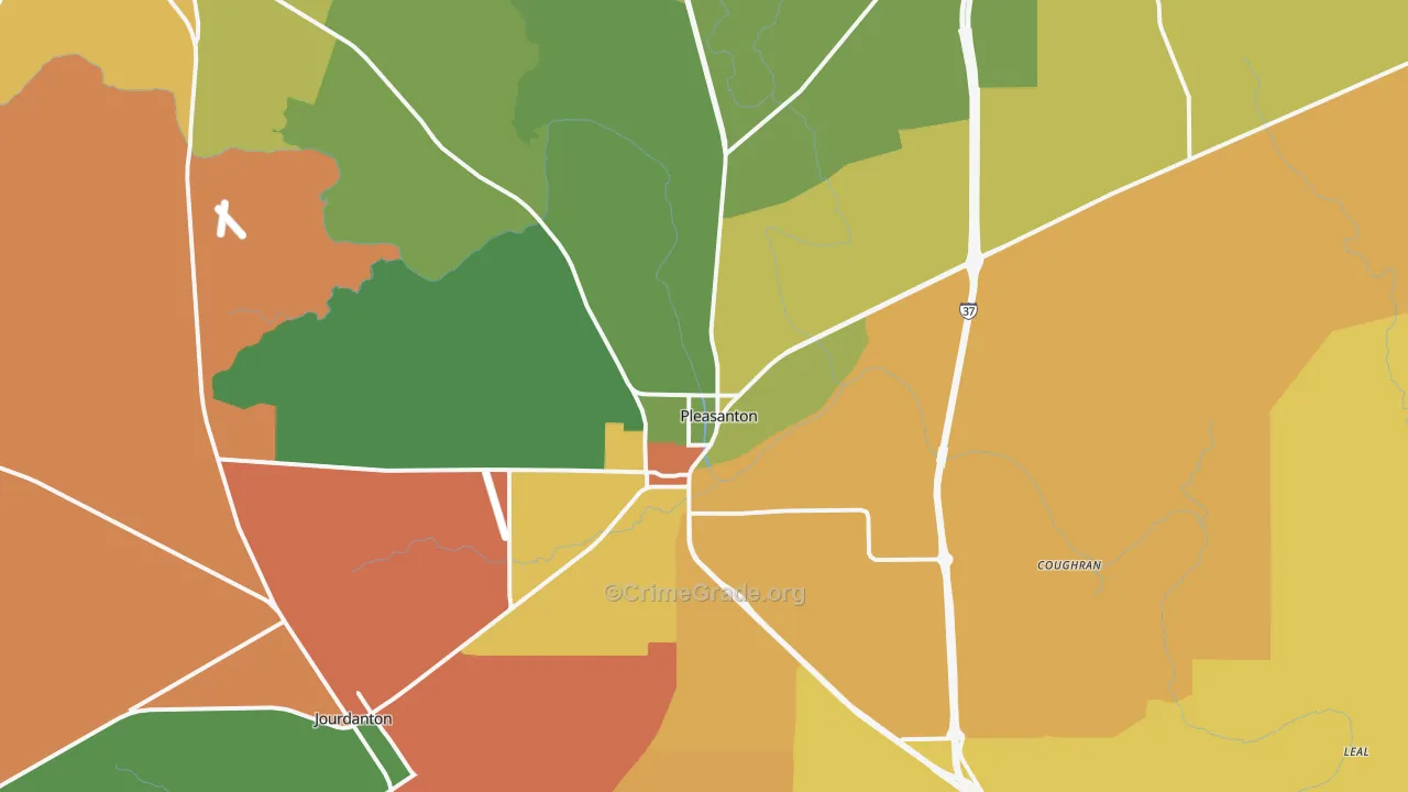 Pleasanton, TX Map of Robbery Rates