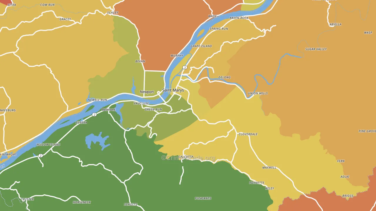 Pleasants County, WV Map of Robbery Rates