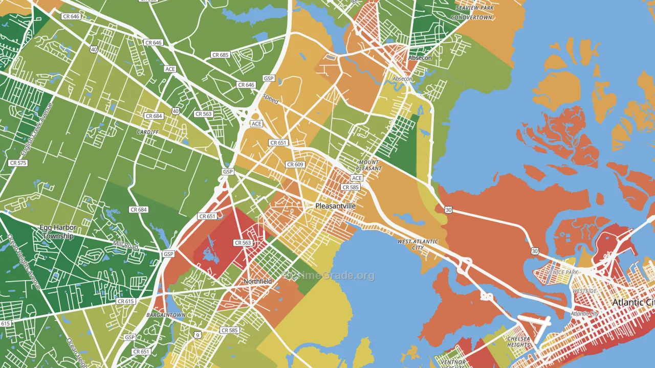 Pleasantville, NJ Map of Robbery Rates