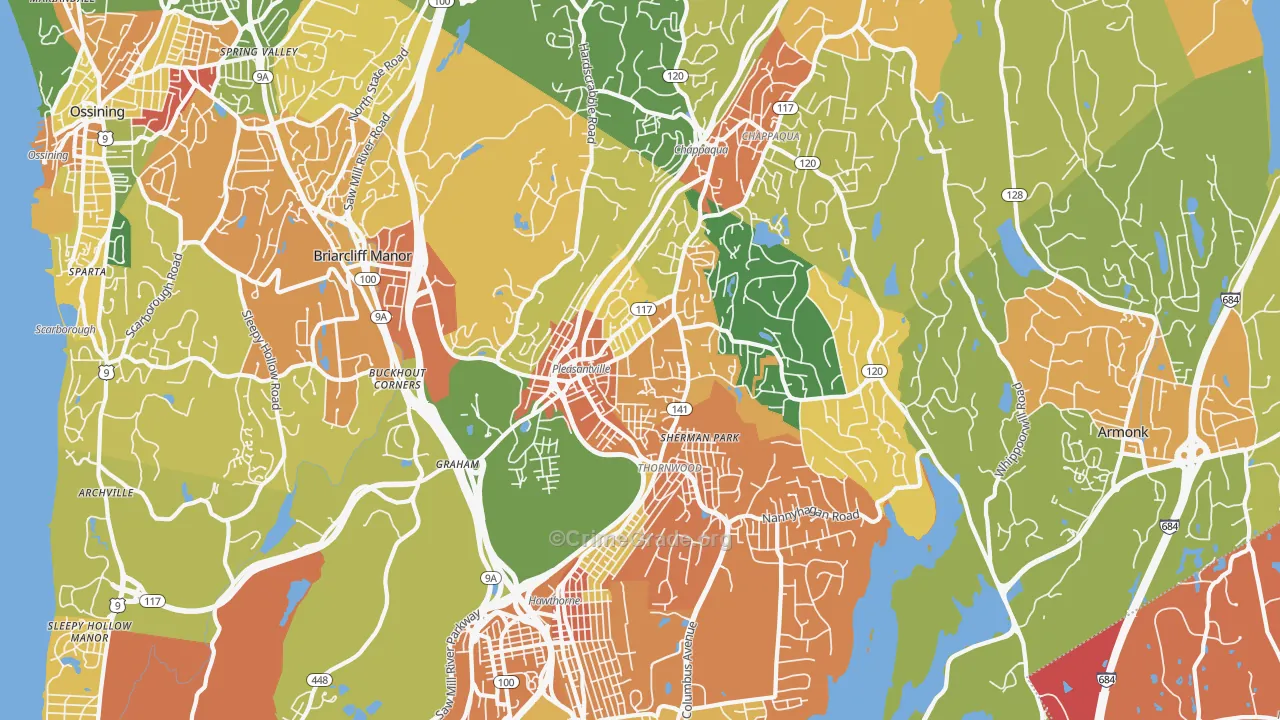 Pleasantville, NY Map of Robbery Rates