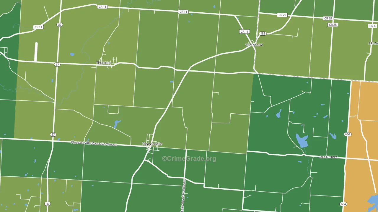 Pleasantville, OH Map of Robbery Rates
