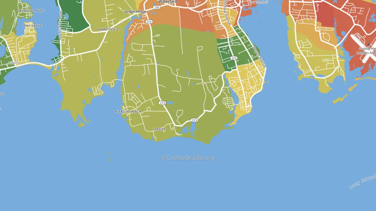 Pleasure Beach, CT Map of Robbery Rates