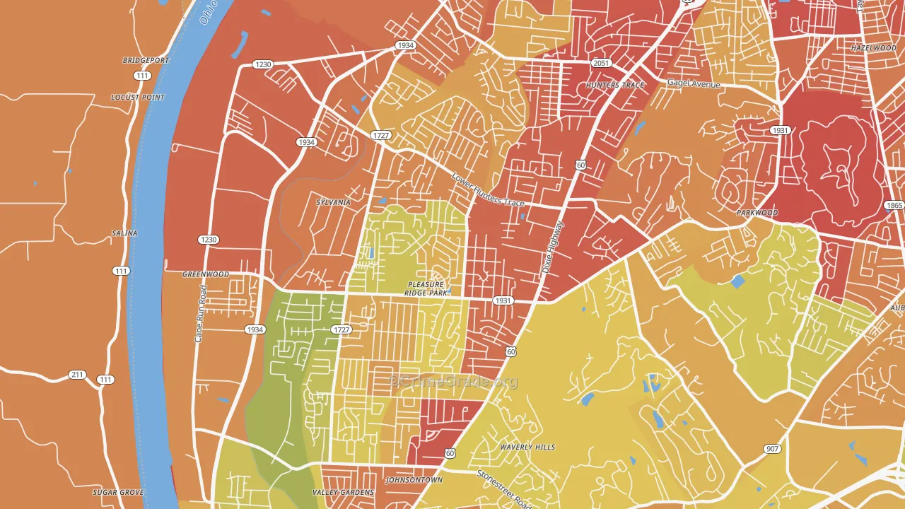 Pleasure Ridge Park, Louisville, KY Map of Robbery Rates